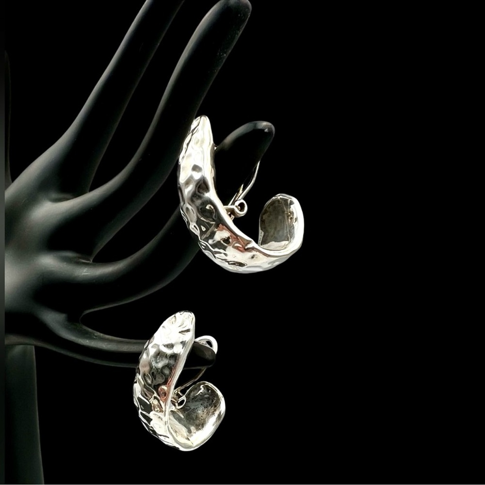 Vintage Sterling Silver Sculptural Earrings Modernist Israel Omega Chunky